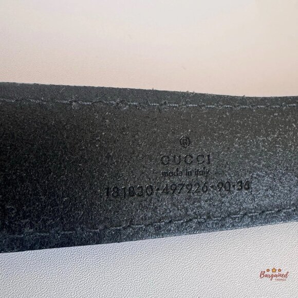 Authentic GUCCI Black Leather Silver Italics Script Logo Buckle Belt 90/36 - Picture 11 of 13